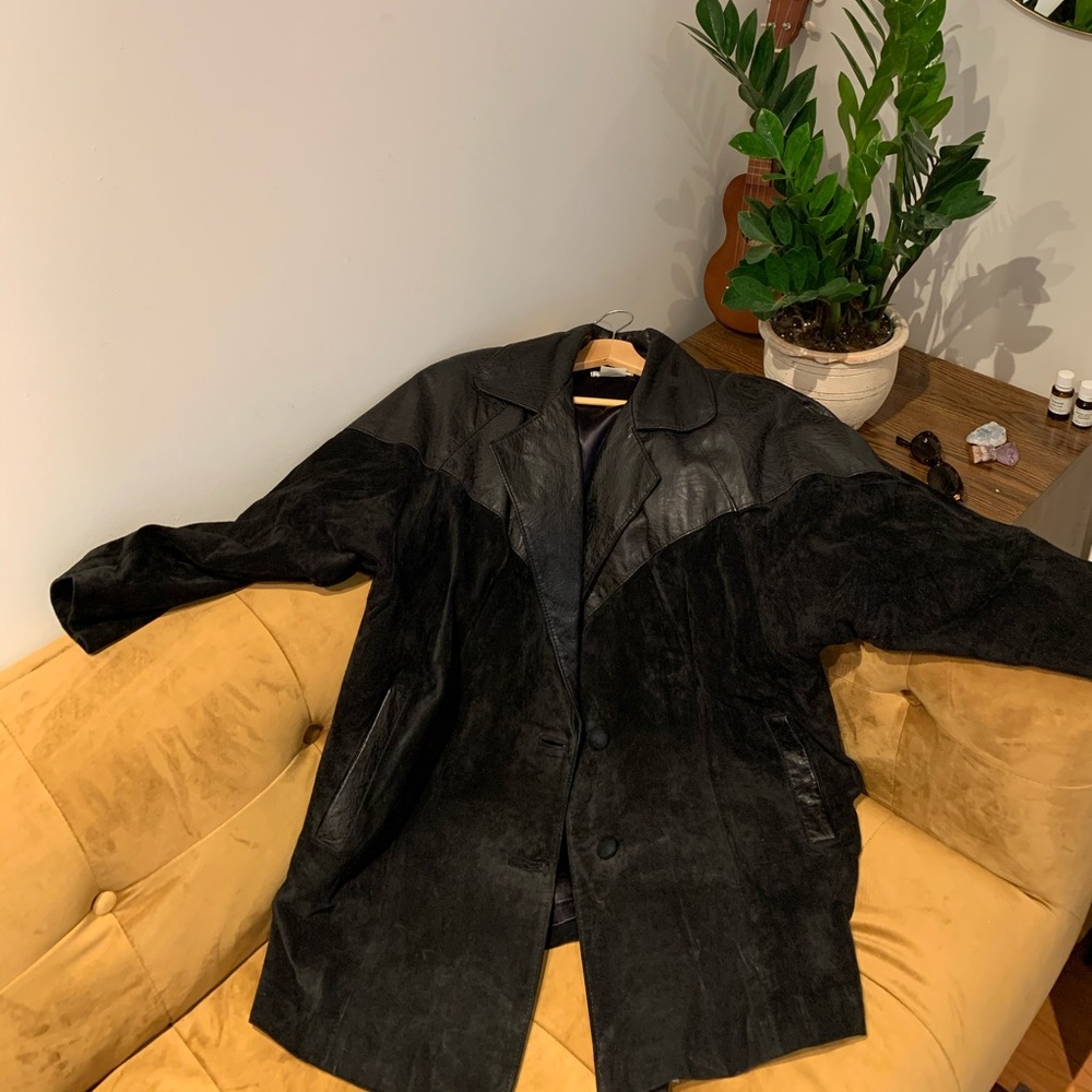 Oversized leather and suede jacket